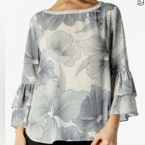 Loft Bell Sleeve Floral Blouse Top Medium